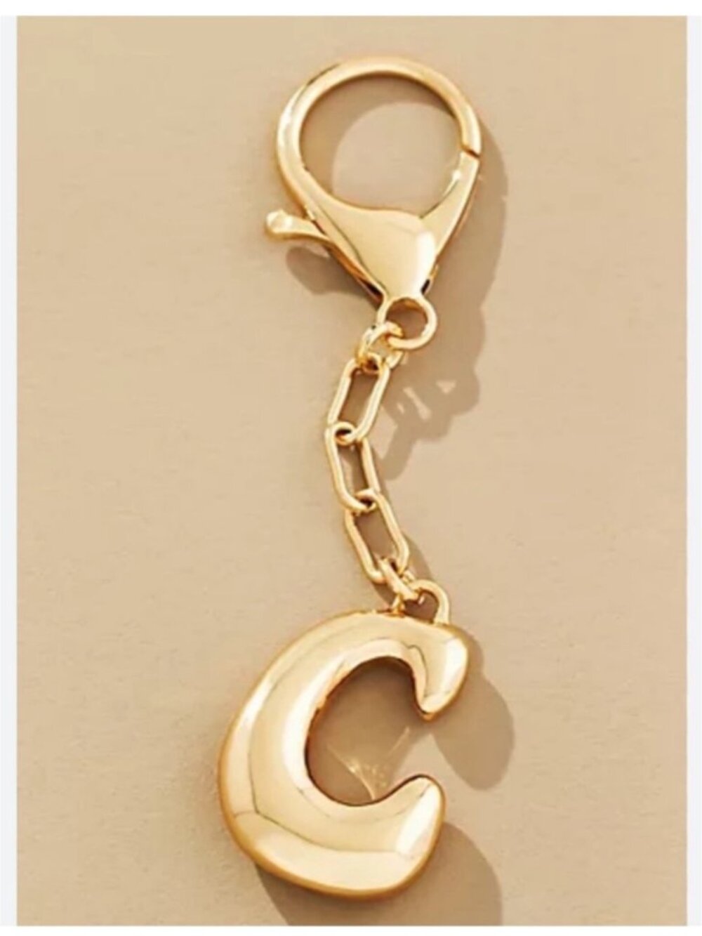 New! Gold Bubble Letter Bag Charm Keychain NWOT